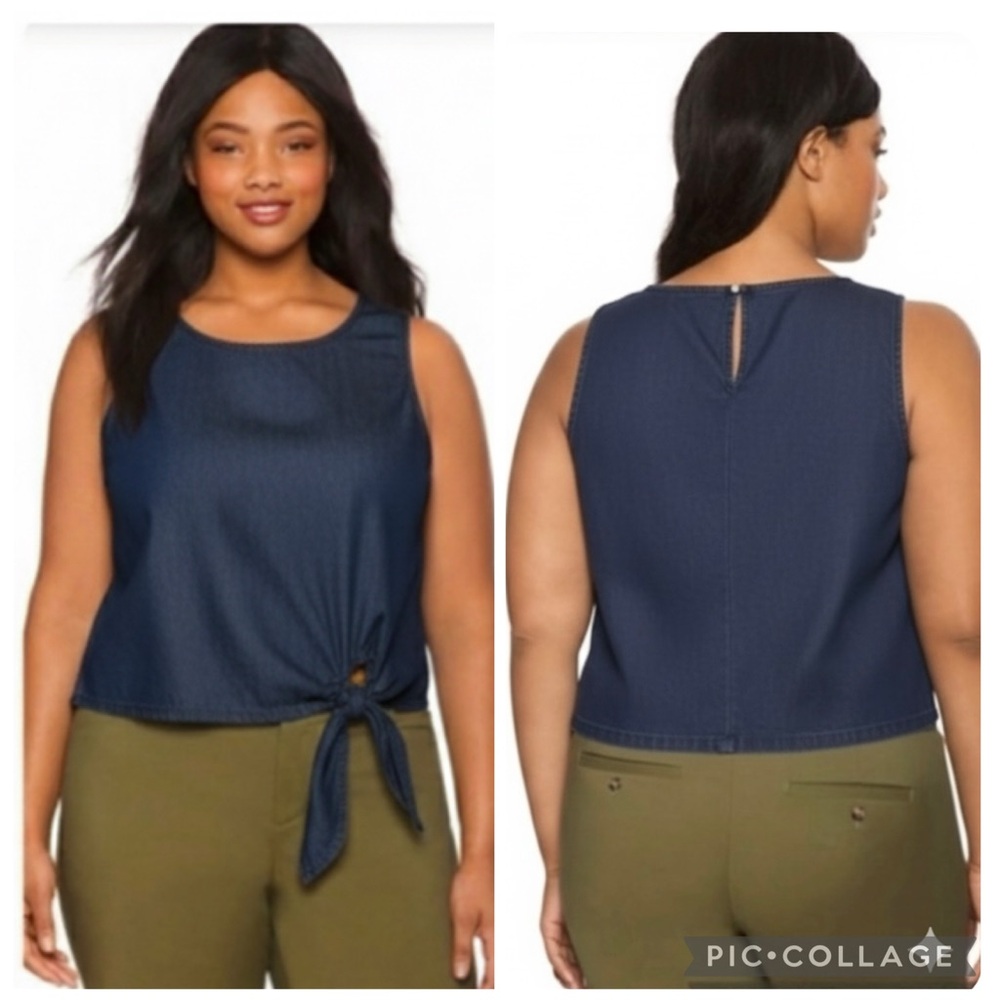 Eloquii Tie Hem Blue Chambray Crop Top Sleeveless 20 Quiet Luxury